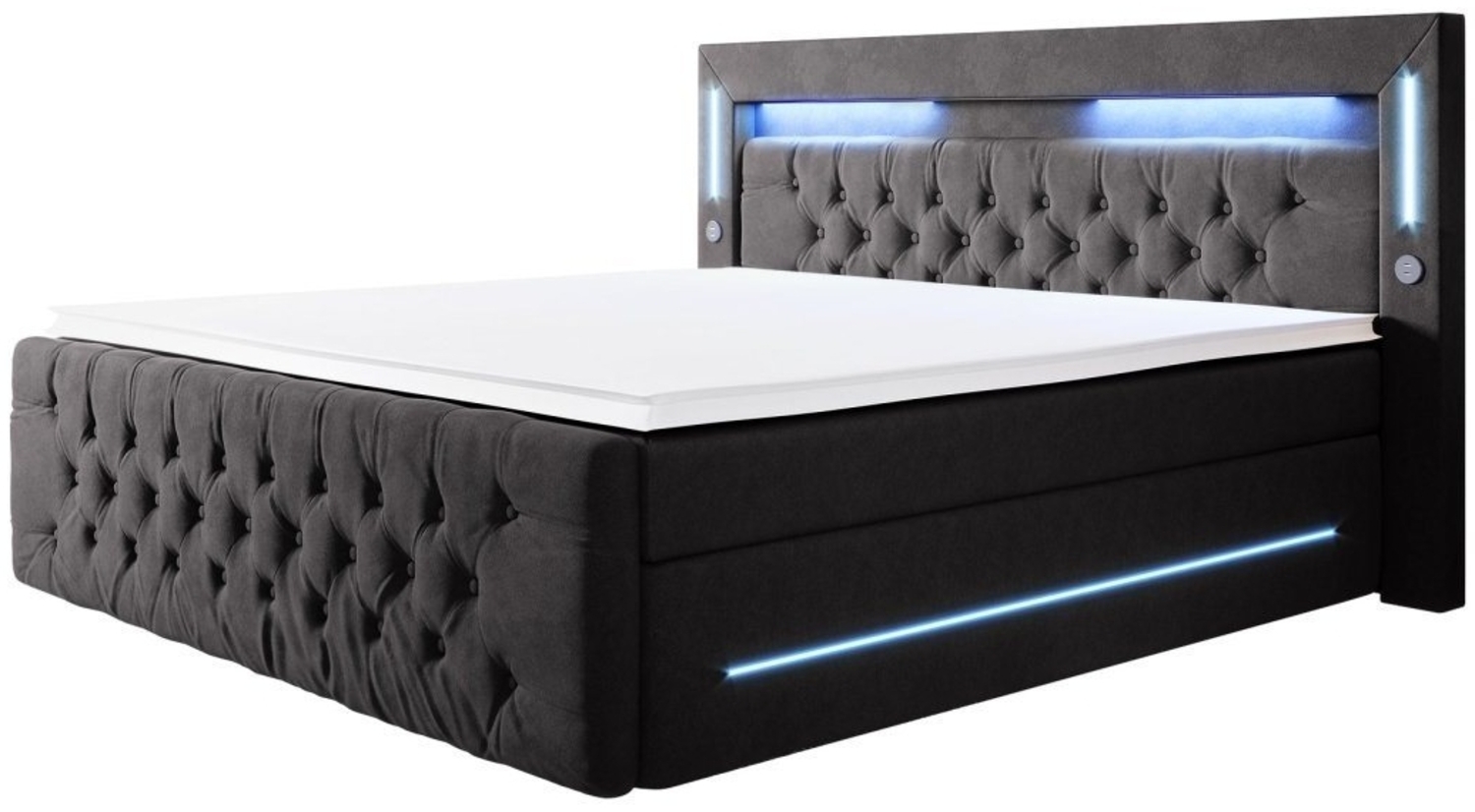 Luxusbetten24 Boxspringbett Moonlight, mit LED-Beleuchtung, USB-Anschluss und Stauraum Bild 1