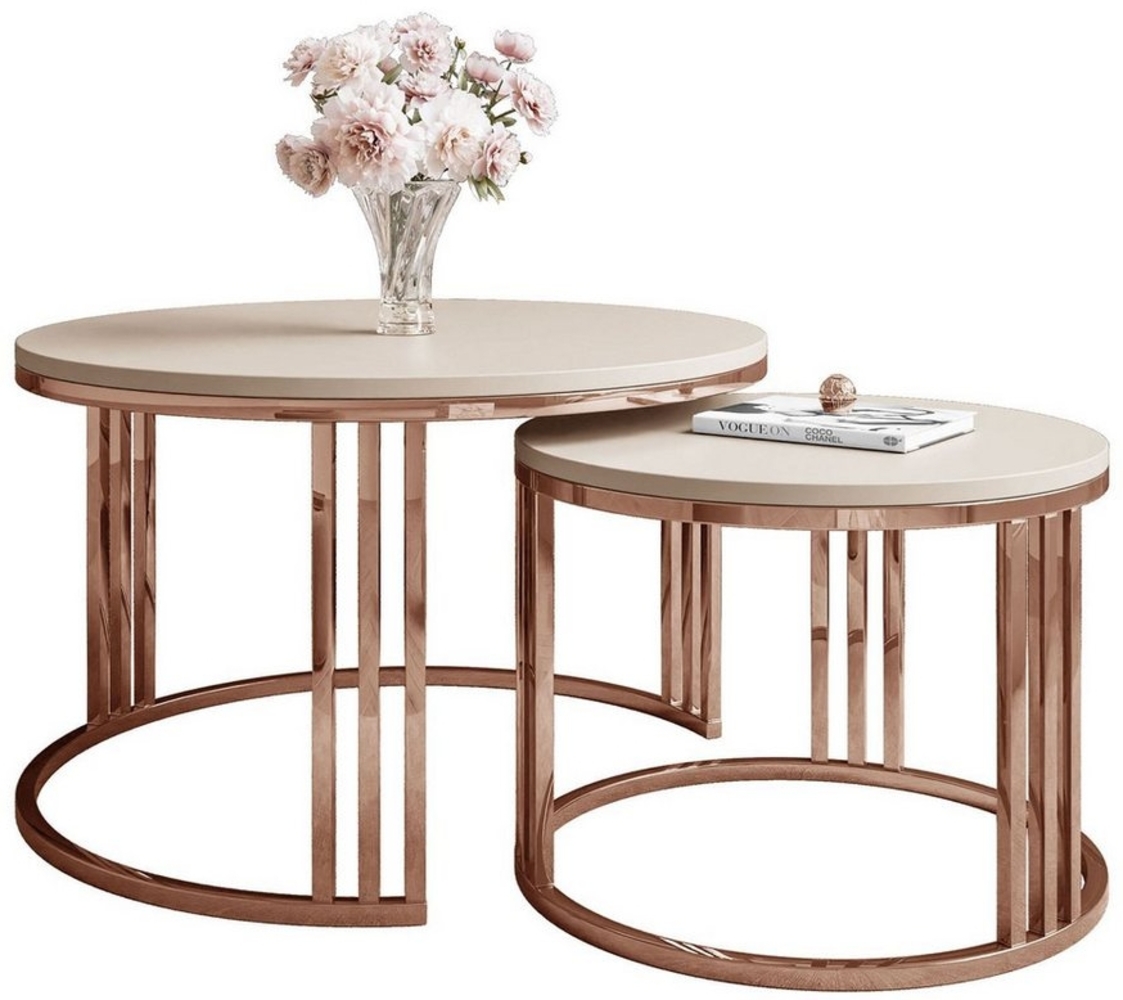 Lookway Couchtisch LORI 2in1 Couchtisch-Set in dem mattes Design mit Kupfergestell (2er Set), Durchmesser: ⌀70 cm und ⌀50 cm Bild 1