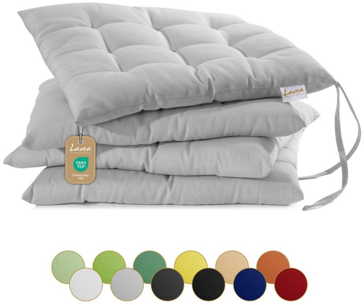 Lavea Stuhlkissen MONACO, Sitzkissen 4er Set – 40x40 cm, mit Stoffbändern, Outdoor & Indoor Bild 1