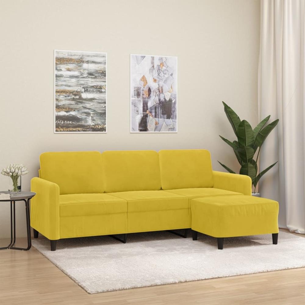 vidaXL 3-Sitzer-Sofa mit Hocker Gelb 180 cm Samt 3201180 Bild 1