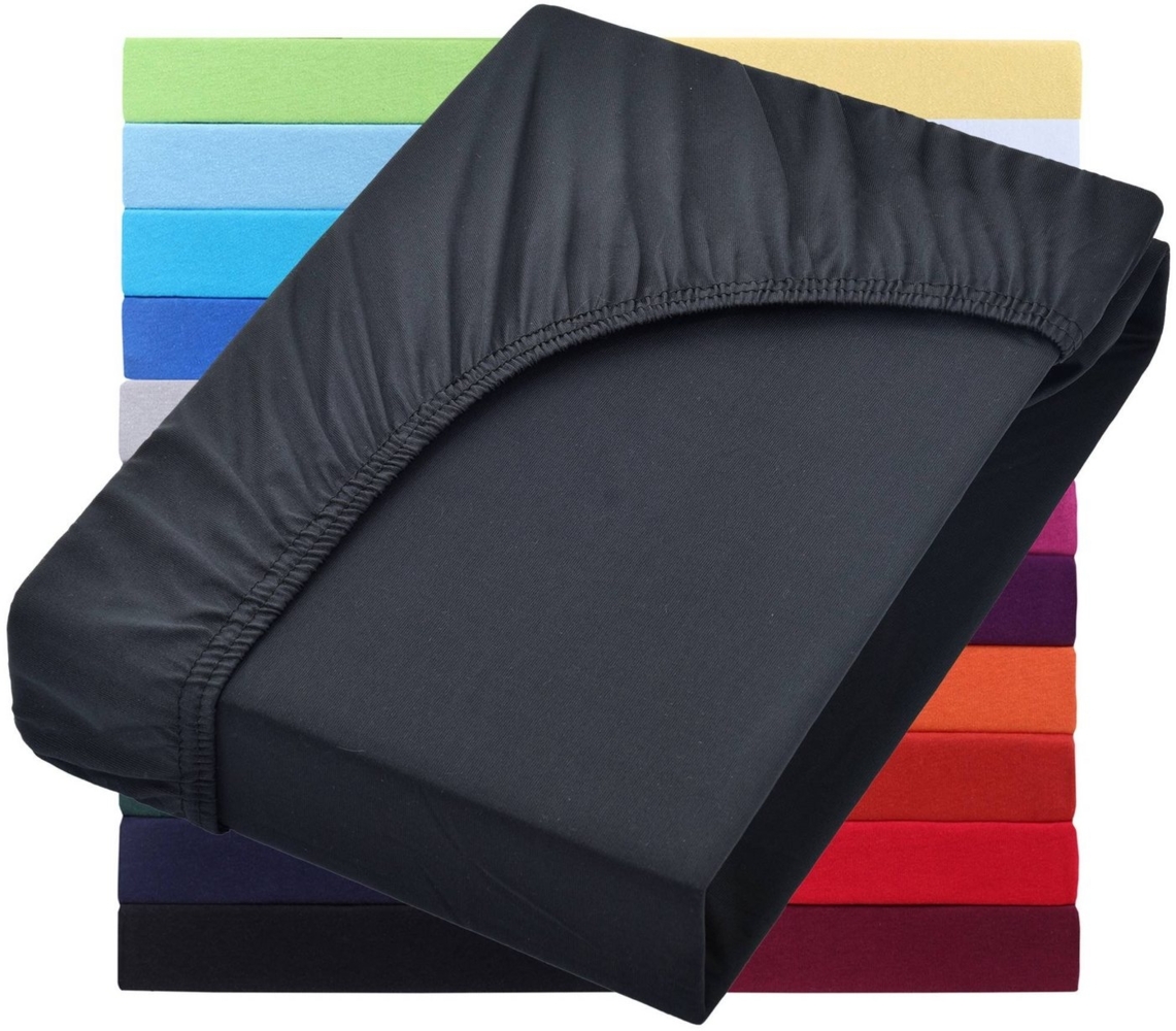 NatureMark Spannbettlaken JERSEY Spannbettlaken Spannbetttuch, Baumwolle, Gummizug: rundum, (1 Stück), in vielen Größen und Farben, bis 40cm Steghöhe, 200x220cm, Schwarz Bild 1
