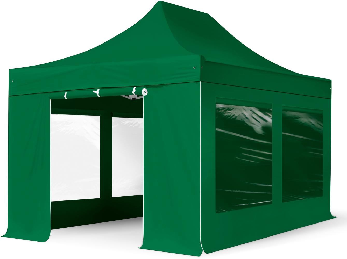 3x4,5 m Faltpavillon, PREMIUM Stahl 40mm, Seitenteile mit Panoramafenstern, dunkelgrün Bild 1