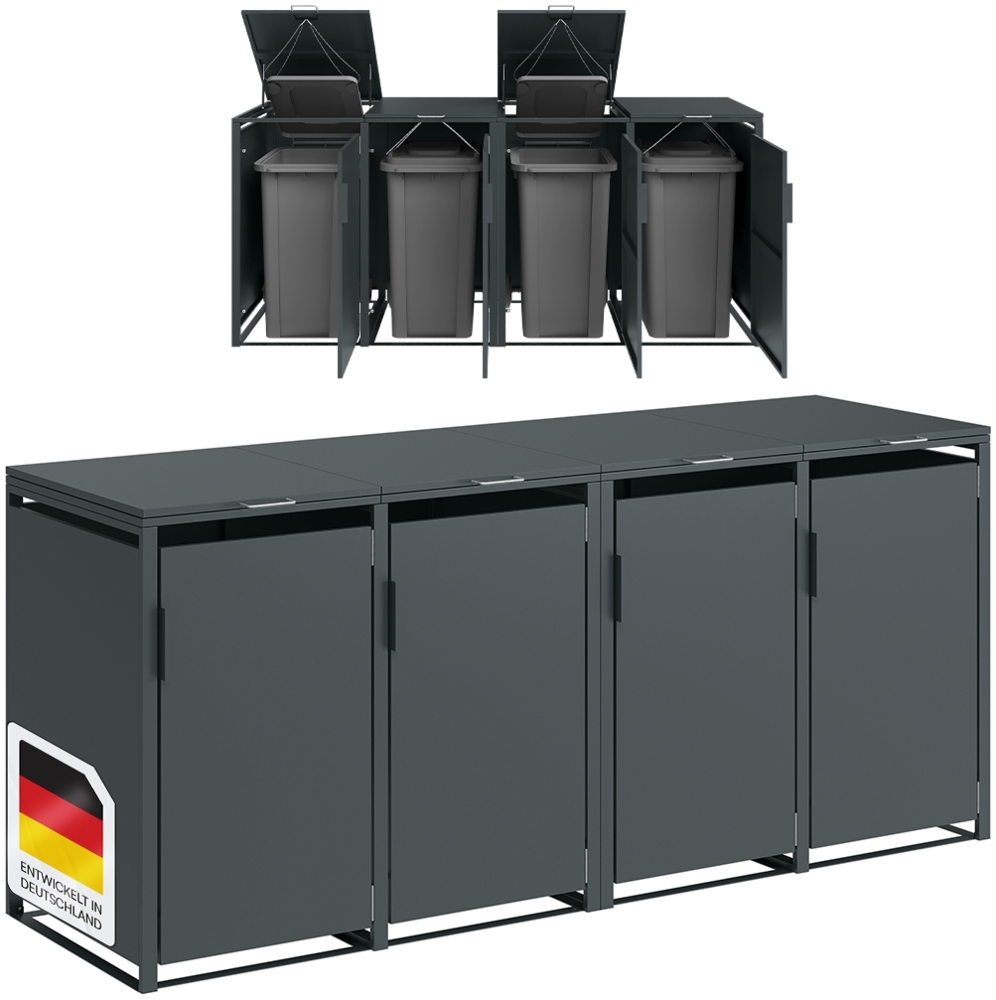 STEELSØN 'Thoria' Mülltonnenbox für 4 Tonnen je 120 Liter, anthrazit, Mülltonnenverkleidung aus Stahl, wetterfest, 102x62x234 cm Bild 1
