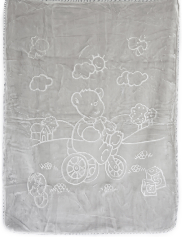 Kuschelige Babydecke 107x137 cm aus 100% Polyester Decke mit Bären und Blumen Grau Bild 1