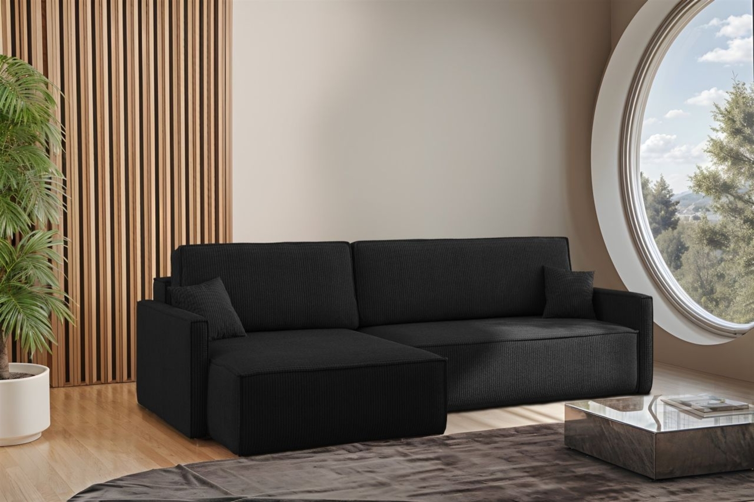 Ecksofa Schlafsofa Sofa LOUIS Stoff Scala Dunkelathrazit Ottomane Links Bild 1