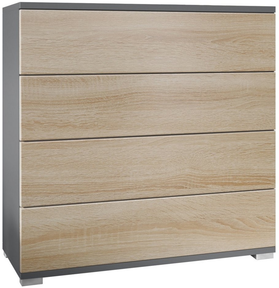 Vladon Kommode Pavos V3 (Sideboard, mit 4 Schubladen), Anthrazit matt/Eiche sägerau (76 x 76 x 35 cm) Bild 1