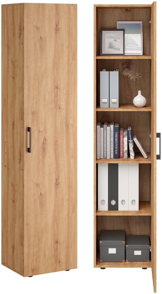 Bellamio 'Apol' Mehrzweckschrank schmal, Eichenoptik, 176x33x40 cm, Aktenschrank mit 5 Ablagefächern, Tür beidseitig montierbar Bild 1