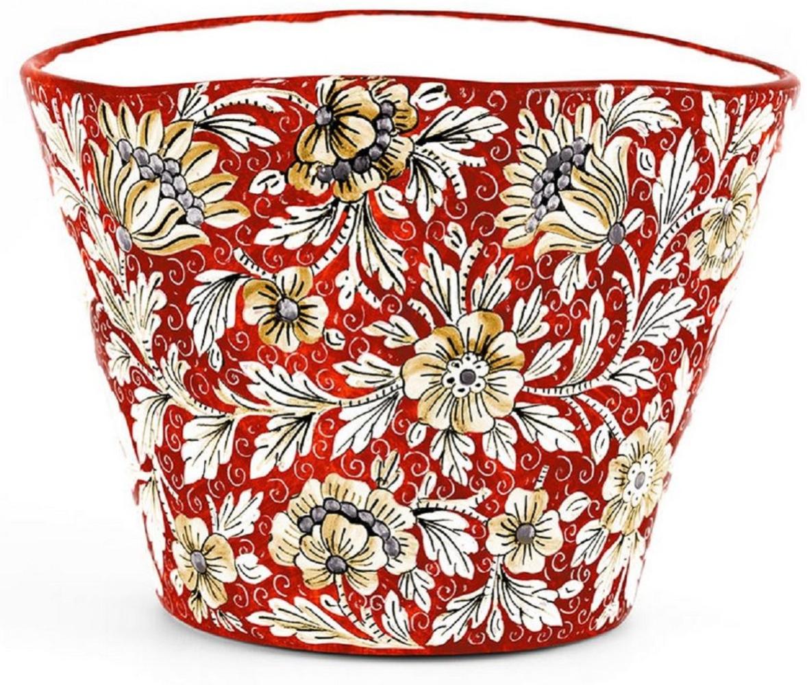 Casa Padrino Luxus Keramik Blumentopf Rot / Mehrfarbig Ø 27 x H. 20 cm - Runder handgefertigter & handbemalter Keramik Pflanzentopf - Luxus Qualität - Made in Italy Bild 1