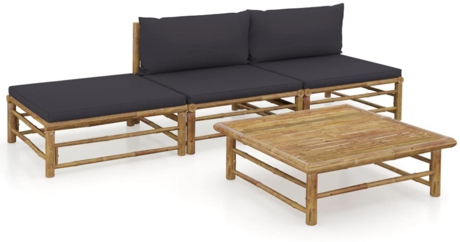 vidaXL 4-tlg. Garten-Lounge-Set mit Dunkelgrauen Kissen Bambus 3058244 Bild 1