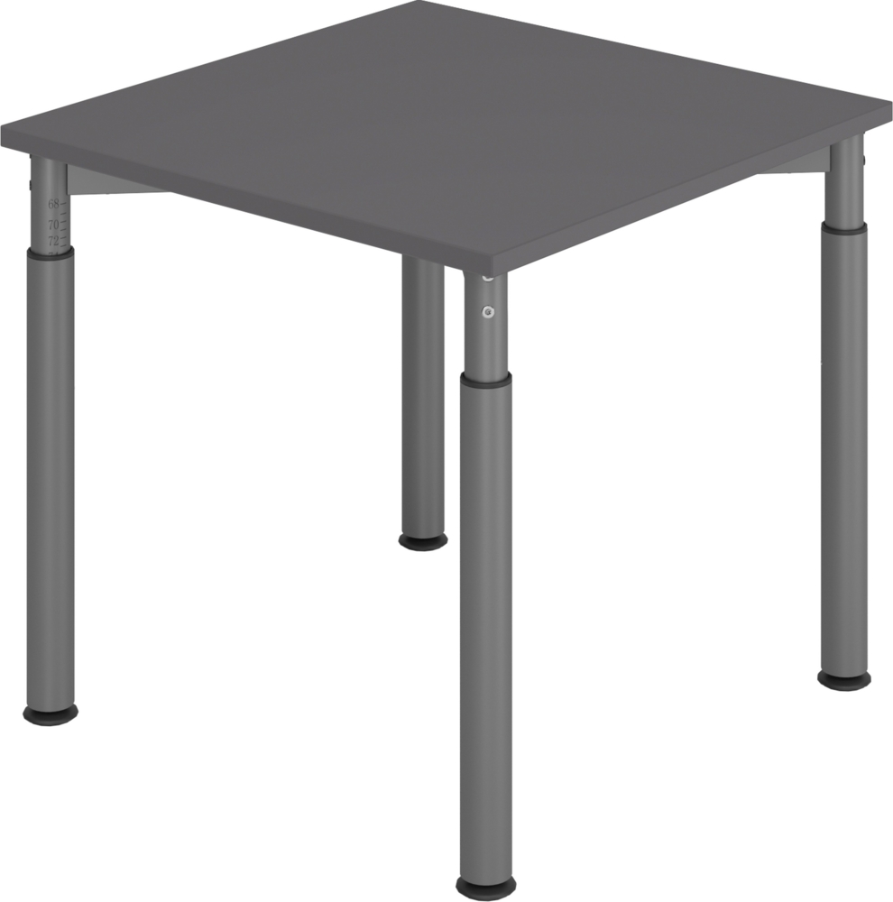 bümö höhenverstellbarer Schreibtisch 80x80 cm in graphit, Gestell graphit - PC Tisch höhenverstellbar & klein, höhenverstellbarer Tisch Büro, kleiner Computertisch verstellbar, Y-Serie, YS-08-G-G Bild 1