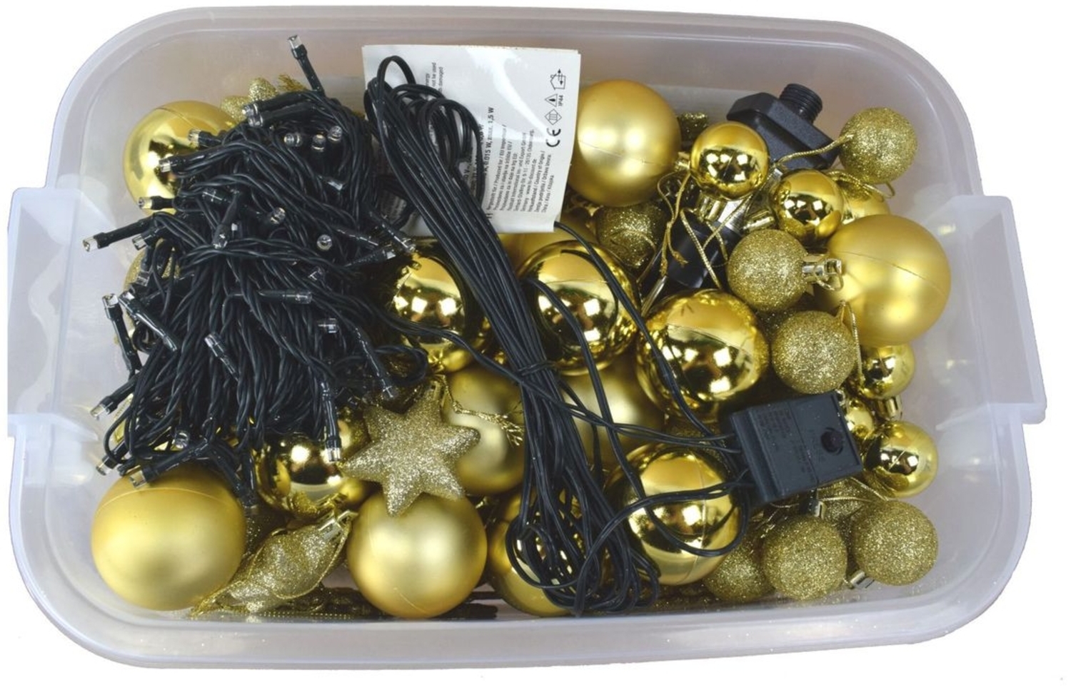 Christbaumschmuck-Set 100tlg. mit LED-Lichterkette & Box, Rot Gold oder Silber gold Bild 1