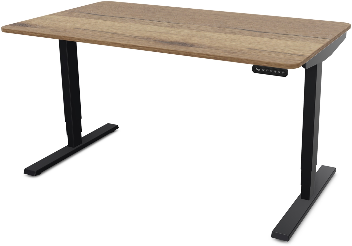 ASSMANN Elektrisch höhenverstellbarer Schreibtisch Y-Line Curved 140x80cm Eiche Tabak Schwarz Metall Holz Bild 1