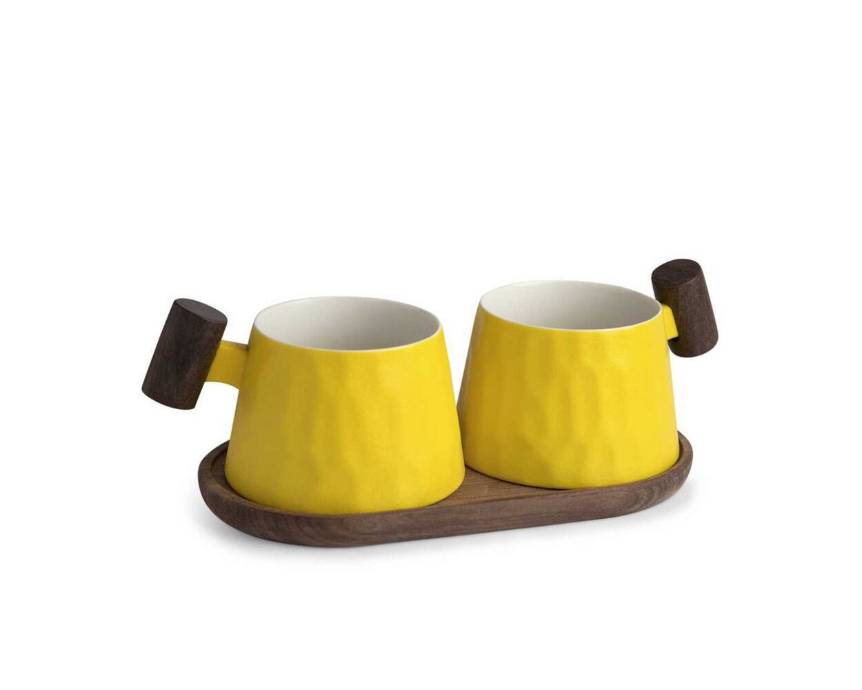 TeaLogic Tasse Amalfi gelb 2er Set Tassen mit Holzgriff auf Holztablett Bild 1