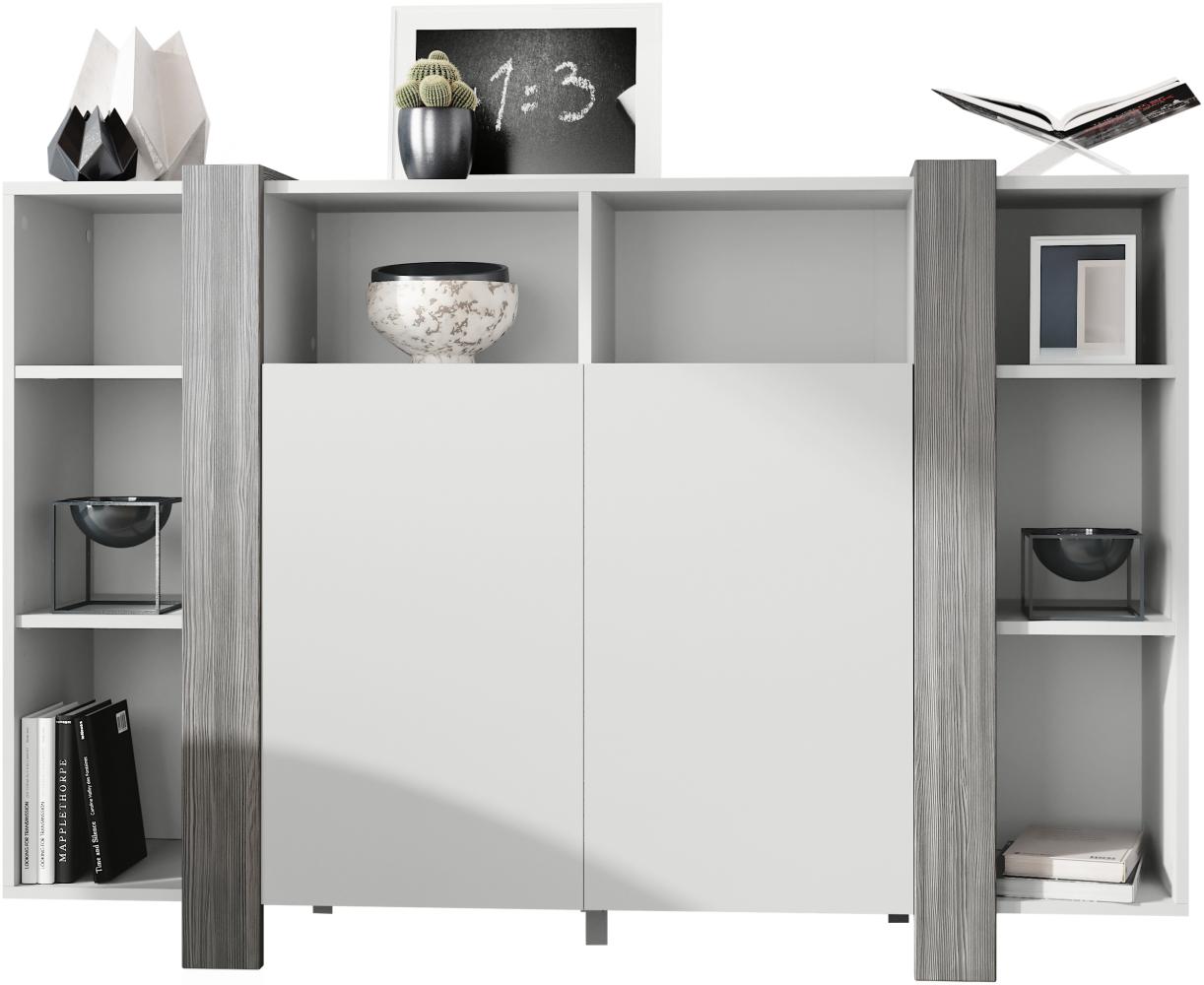 Vladon Highboard Ida, Anrichte mit 12 Fächern, Korpus in Weiß matt, Blenden in Avola-Anthrazit (149 x 101 x 34 cm) Bild 1