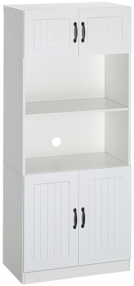 HOMCOM Küchenbuffet Hochschrank mit 2 Regalen und 2 Schränken (Hochschrank, 1-St, Esszimmerschrank) Anti-Kipp-Gurt Landhausstil Weiß Bild 1