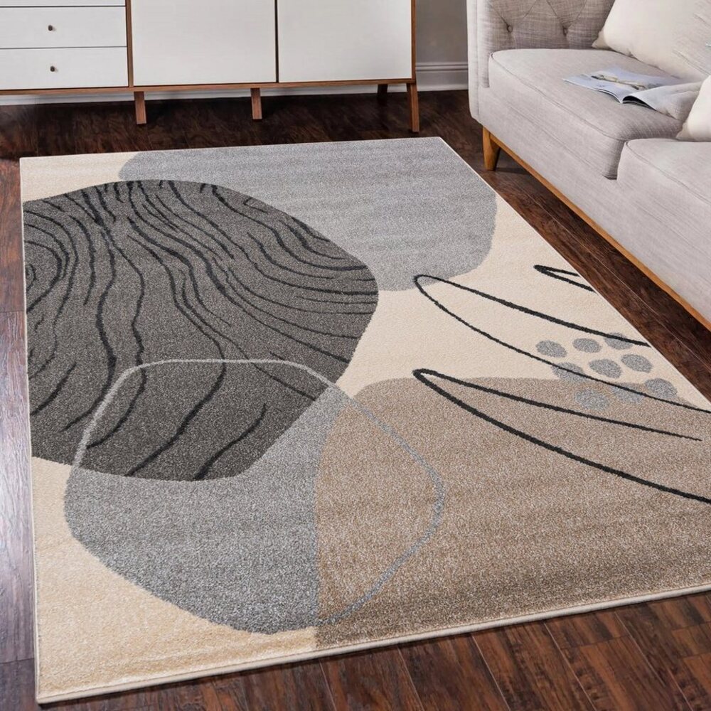 Mazovia Designteppich Modern Teppich Kurzflor Wohnzimmerteppich Japandi Scandi Beige Grau, 80 x 150 cm, Fußbodenheizung, Allergiker geeignet, Farbecht, Pflegeleicht Bild 1