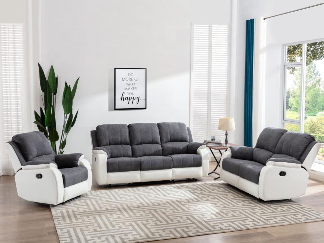 Vente-unique - Relaxsofa 2-Sitzer - Microfaser & Kunstleder - Grau & Weiß - BRODY Bild 1