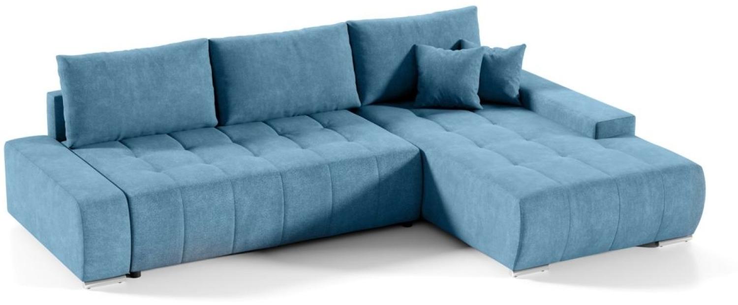 Ecksofa Sofa mit Schlaffunktion VOGAR Stoff Aston Lichtblau Ottomane Rechts Bild 1