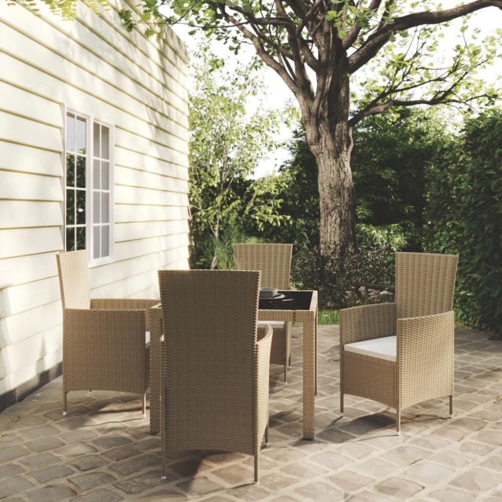 vidaXL 5-tlg. Garten-Essgruppe mit Kissen Poly Rattan Beige 3094902 Bild 1