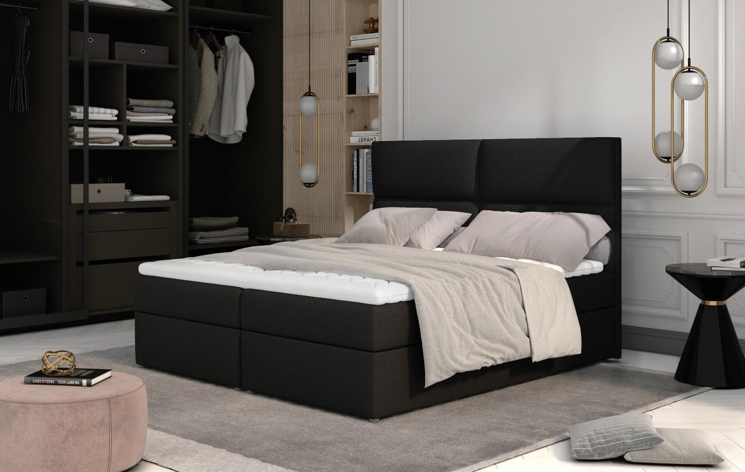Boxspringbett HAZEL 180x200 cm Stoff Sawana Schwarz Bild 1