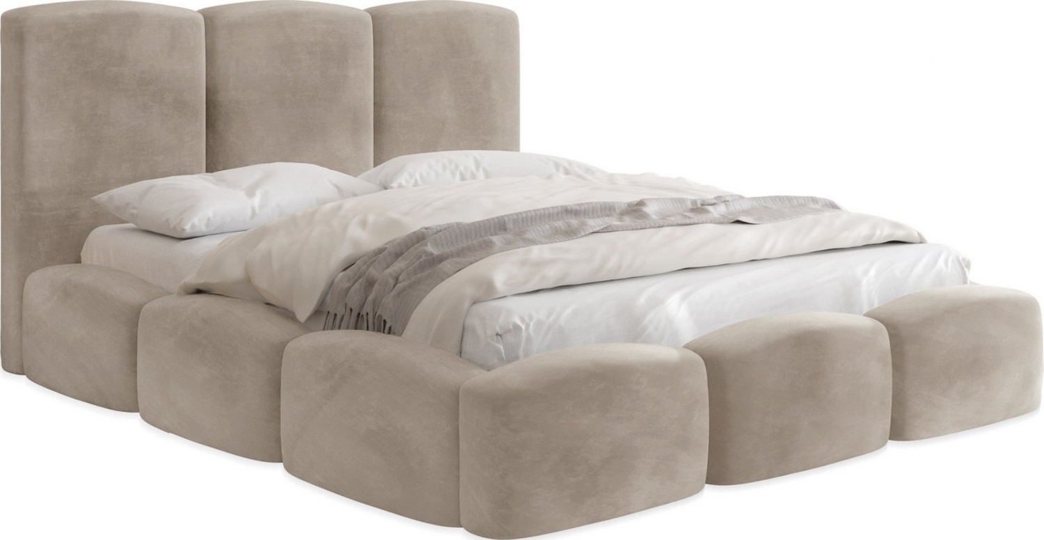 WFL GROUP Polsterbett Harmony mit Bettkasten und Lattenrost, Bettgestell, ohne Matratze (erhältlich in 5 Größen 120x200, 140x200, 160x200, 180x200, 200x200 cm), Doppelbett mit hohem Kopfteil, Boucle oder Samt Stoff, Made in EU Bild 1