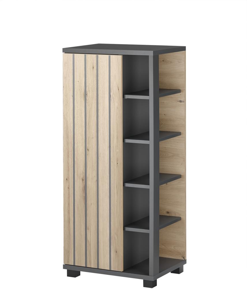 NIZZA Hohe Badezimmer Kommode in Graphit, Artisan Eiche Optik - Badezimmerschrank Bad Schrank mit viel Stauraum - 50 x 113 x 37 cm (B/H/T) Bild 1