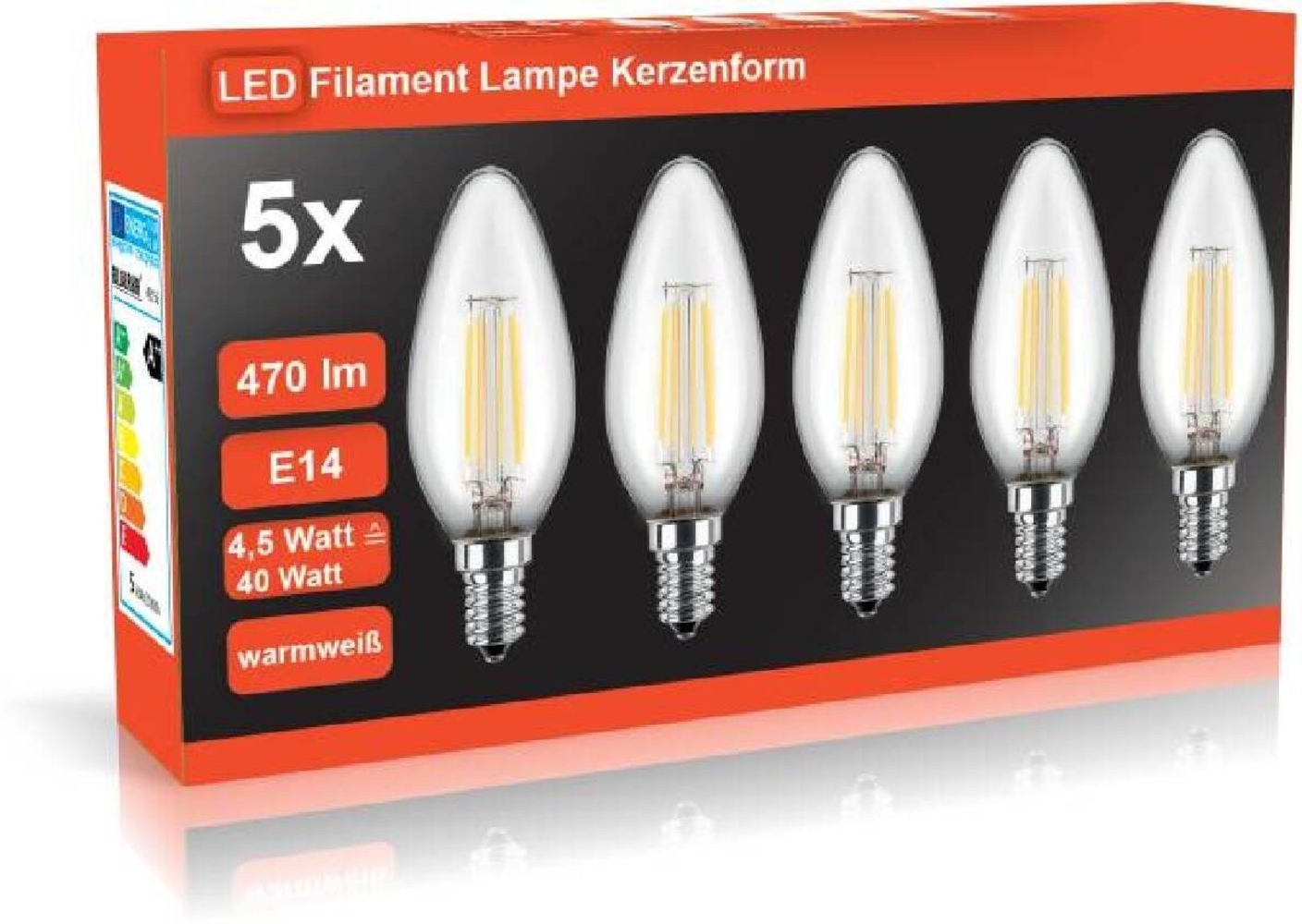 BLULAXA LED-Leuchtmittel BLULAXA 5er Pack LED Filament Lampe C35, 470 lm, E14, 2700K, Kerze Bild 1