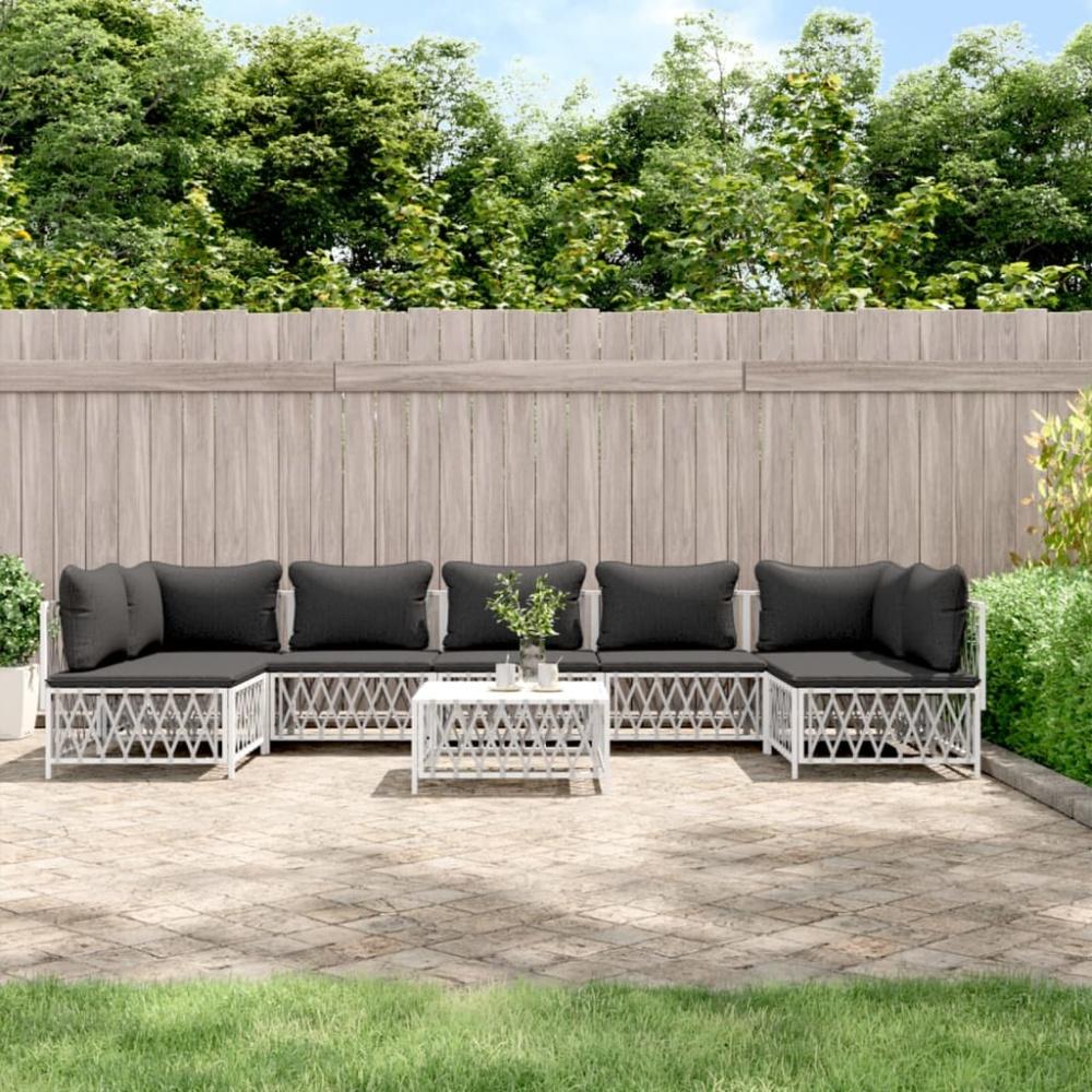 vidaXL 8-tlg. Garten-Lounge-Set mit Kissen Weiß Stahl 3186916 Bild 1