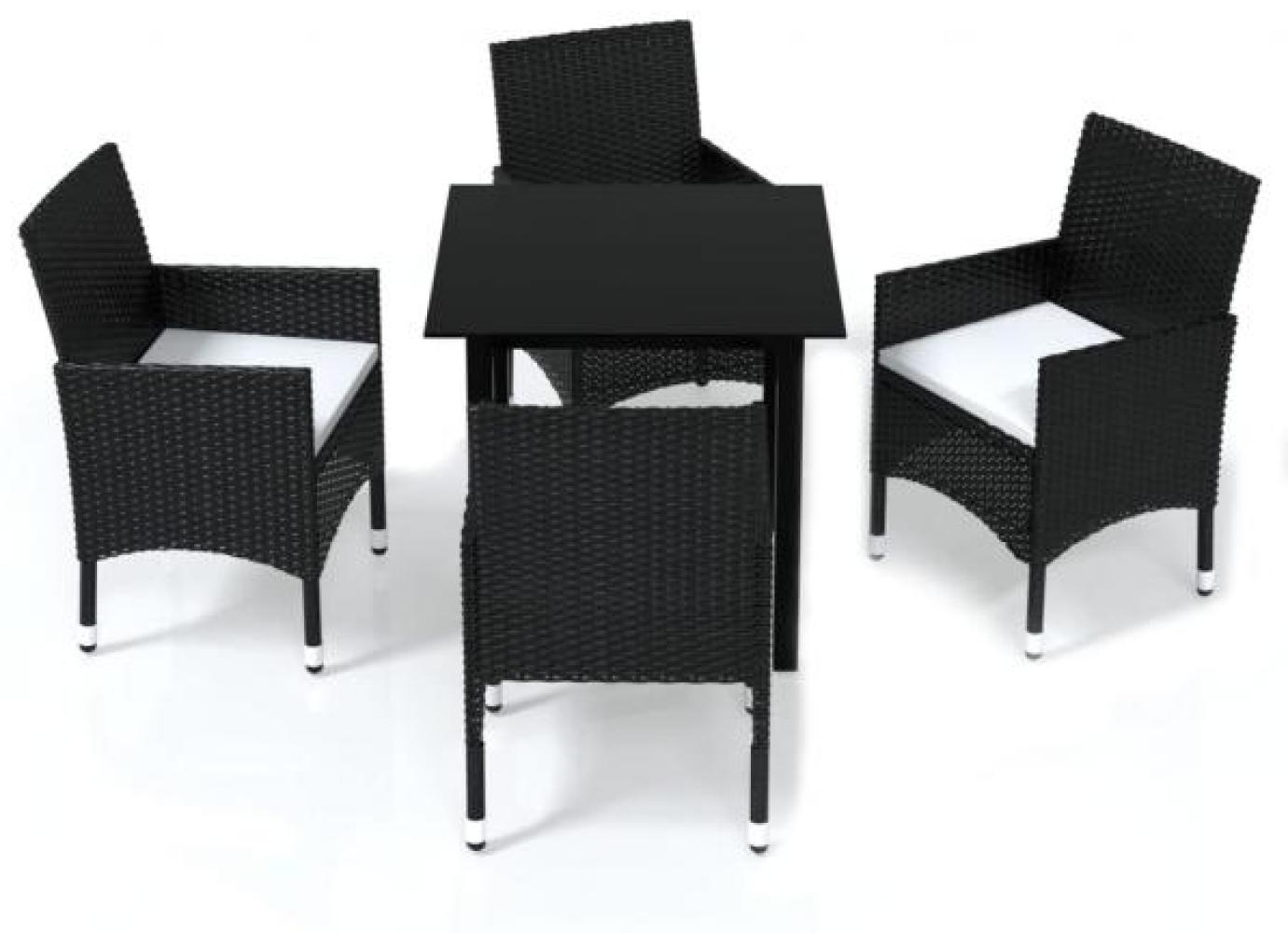 5-tlg. Garten-Essgruppe mit Kissen Poly Rattan Schwarz Bild 1