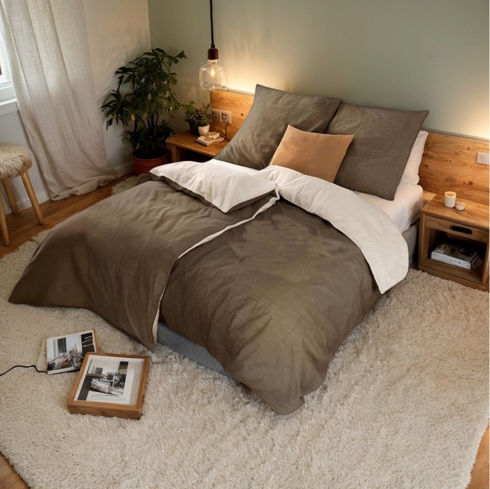 i@home Bettwäsche Wendebettwäsche aus 100% Baumwolle, 135x200 oder 155x220 cm, Baumwolle, 4 teilig, zu jeder Jahreszeit, pflegeleicht und formstabil, Braun Bild 1