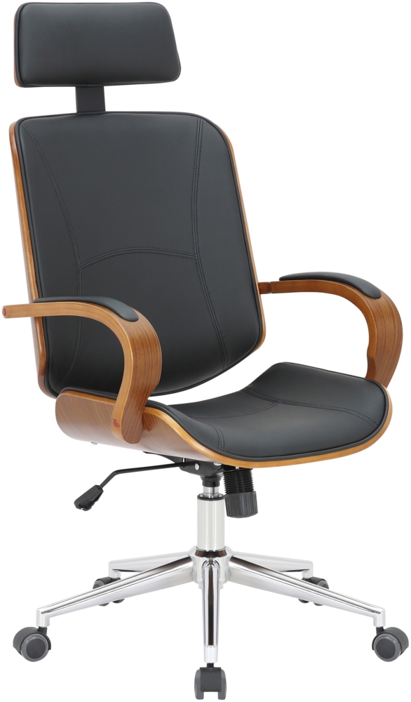 DELUKE® Bürostuhl Chefsessel KINGO - 118 x 70 x 70, Walnuss/Schwarz Kunstleder Metall Gestell ergonomische Bürostühle Homeoffice Stuhl mit Rollen Bild 1