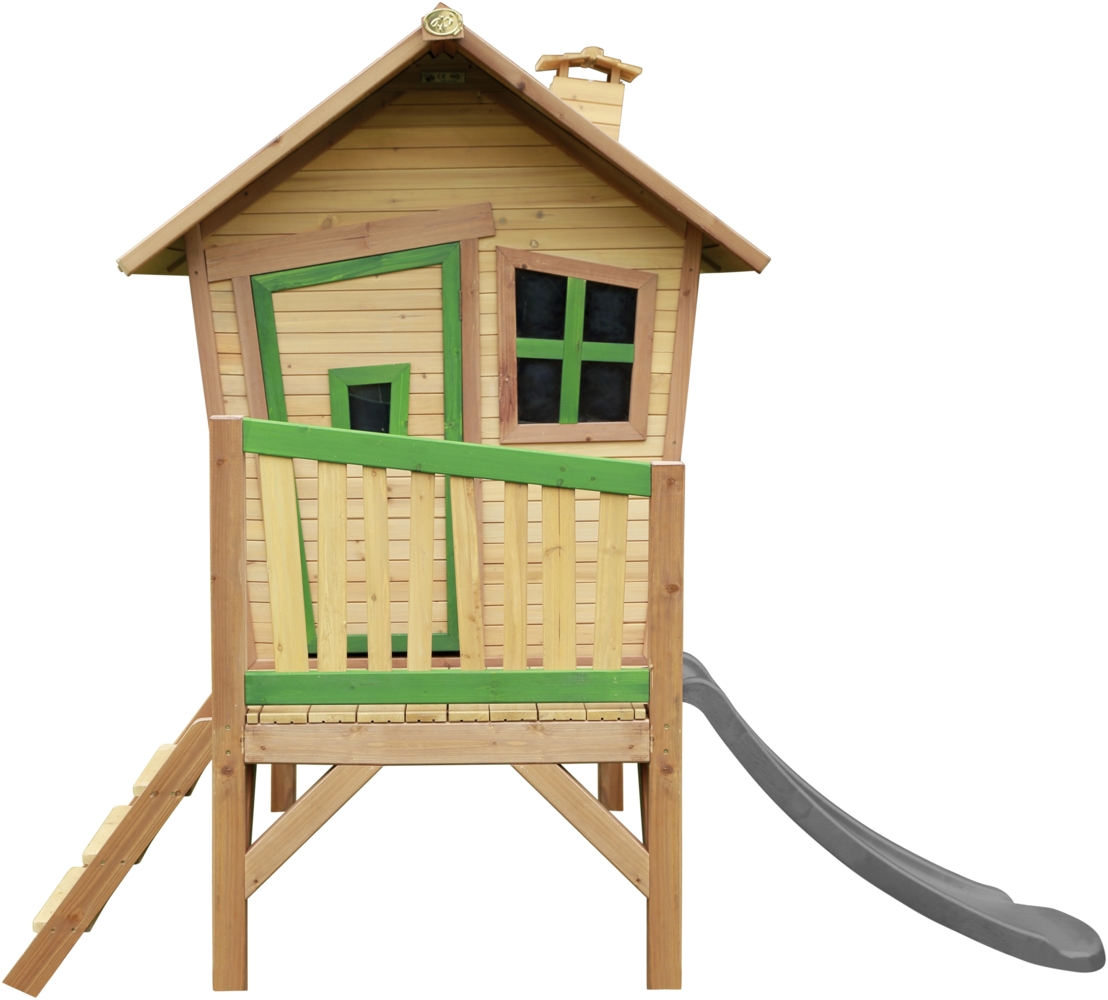 AXI Spielhaus Robin mit grauer Rutsche Stelzenhaus in Braun & Grün aus FSC Holz für Kinder | Braun, grün, grau | Holz | 177 cm Bild 1