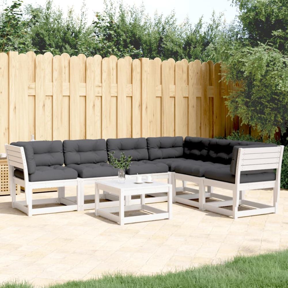 vidaXL 6-tlg. Garten-Sofagarnitur mit Kissen Weiß Massivholz Kiefer 3217026 Bild 1