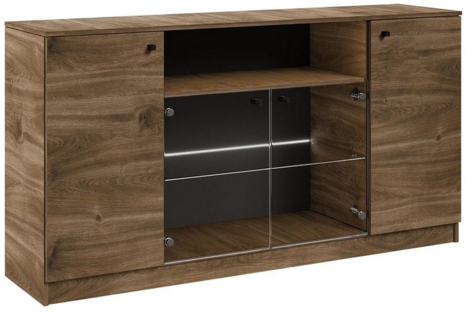 Beautysofa Kommode W4 (Sideboard mit Glasregal), 160 cm breite Kommode in Loft Stil, 2 Drehtüren mit Innenregal Bild 1