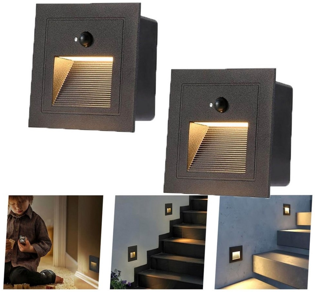 Jibenhome Außen-Wandleuchte LED Treppenlicht, IP65 Stufenleuchte mit Bewegungssensor, WarmWeiß, LED fest integriert, Wasserdicht, Dusk to Dawn - ideal für Treppen, Terrassen & Gärten Bild 1