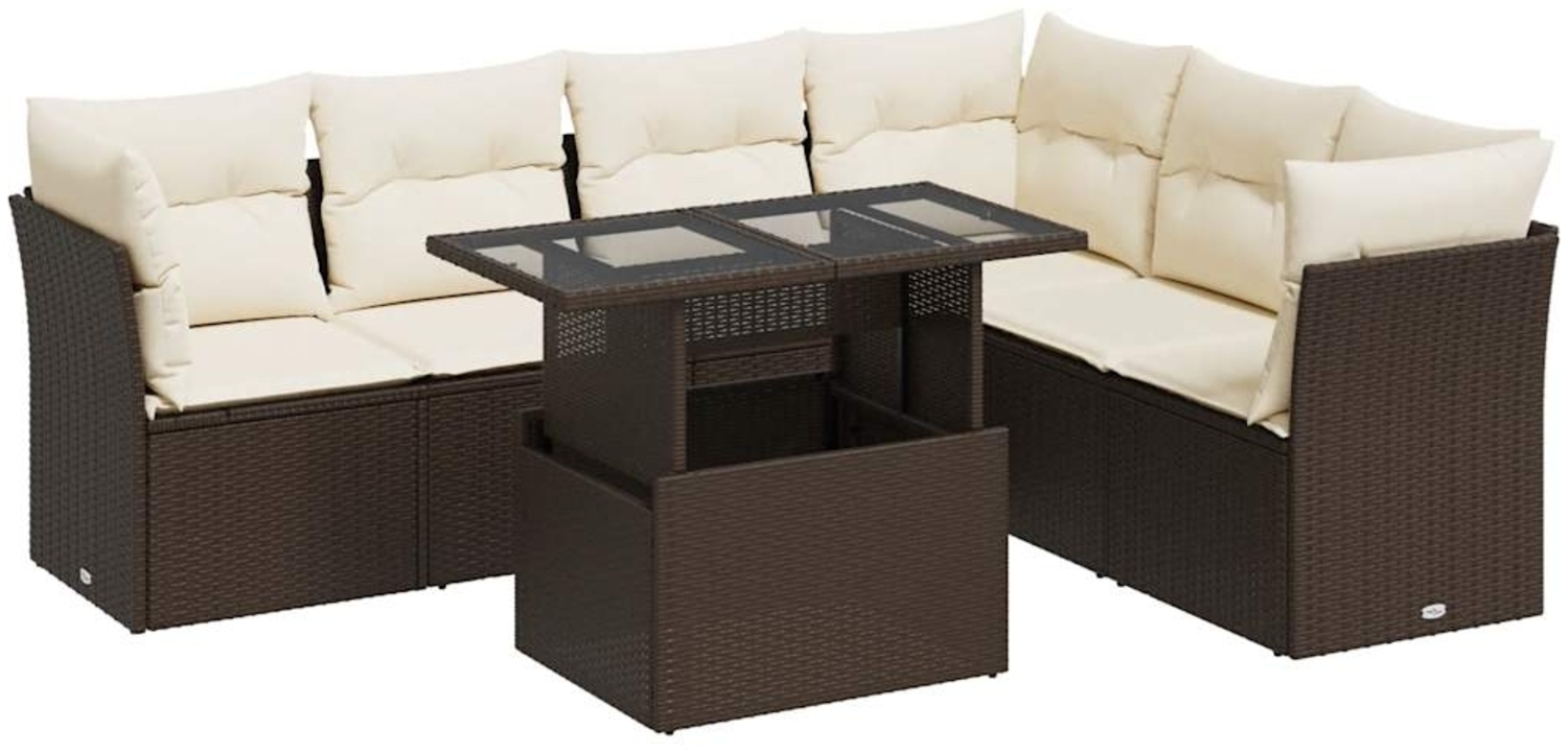 vidaXL 7-tlg. Garten-Sofagarnitur mit Kissen Braun Poly Rattan 3326174 Bild 1