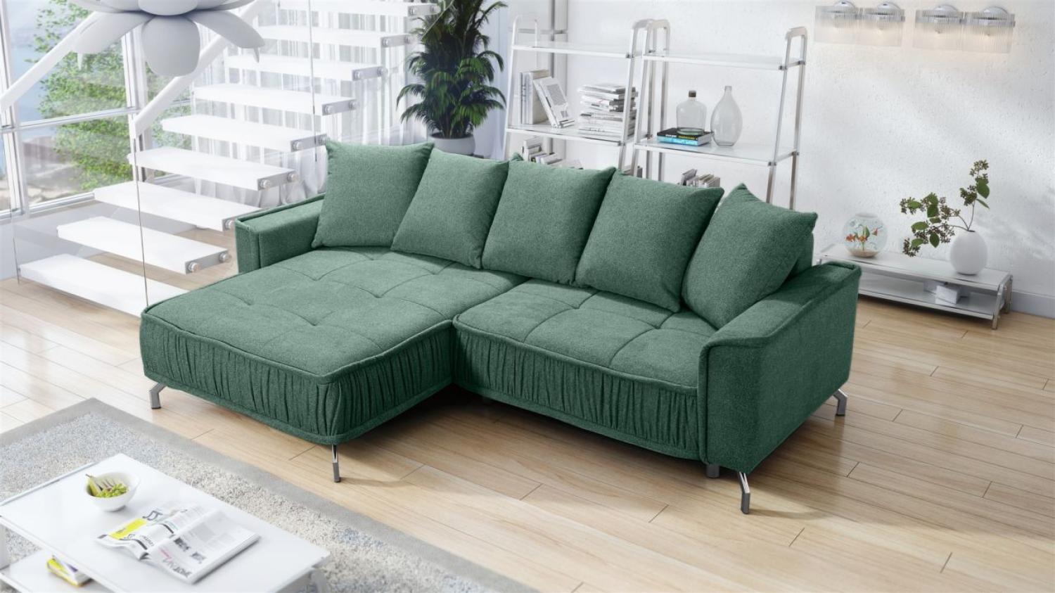 Ecksofa Schlafsofa Sofa FLORENCE Stoff Bubble Flaschengrün Ottomane Links Bild 1