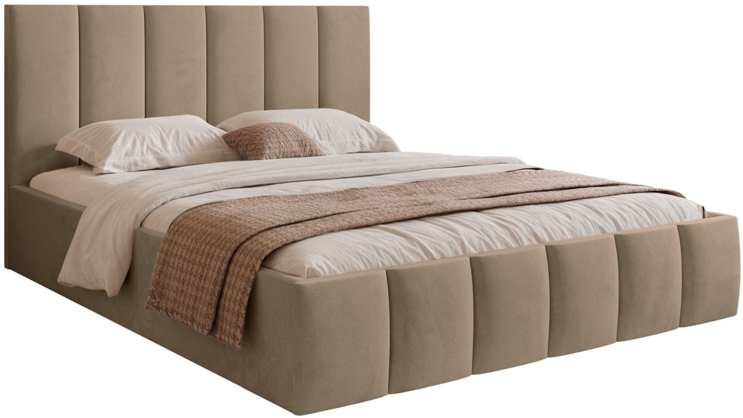 Selsey 'Sarafino' Polsterbett mit Bettkasten und Lattenrost, dunkelbeige, 180x200 cm Bild 1