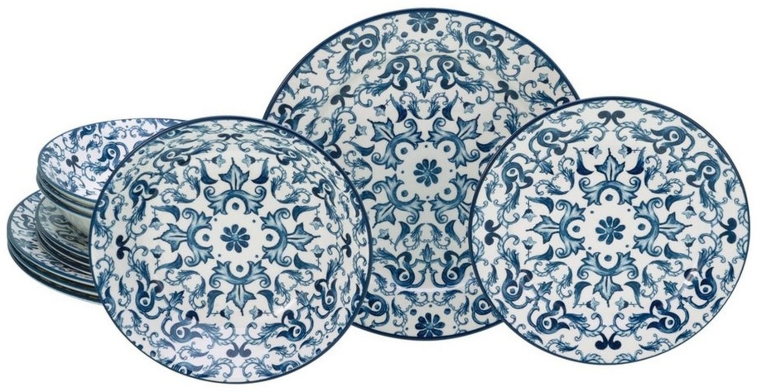 CreaTable Geschirr-Set 16478 (12-tlg), Steingut, Serie Fresco Blau, 12-teiliges Kombiservice aus Steingut Bild 1