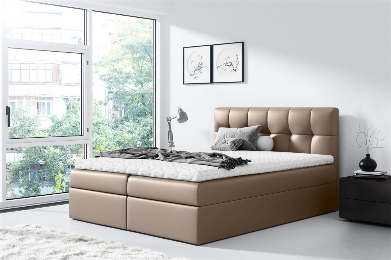 Boxspringbett CARMEN 200x200 cm Kunstleder Schokobraun Bild 1