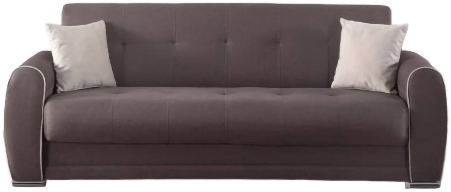 Dmora 3-Sitzer Schlafsofa Alfo, Sofa mit Stauraum und 2 Kissen, Sofa aus gepolstertem Stoff mit Klick-Klack-Öffnung, 224 x 85 x 87 cm, Hellgrau Bild 1