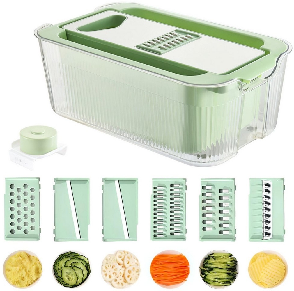 HEYHIPPO Gemüse-Scheibenschneider Gemüsereibe, 6-in-1Gemüseschneider aus Edelstahl Würfeln Schneiden, (Multifunktionaler Gemüseschneider für den Haushalt, mehrere Klingen), Gurkenhobel, dünner Gemüsehobel,6 Klingen, doppellagiges Abtropfbecken Bild 1