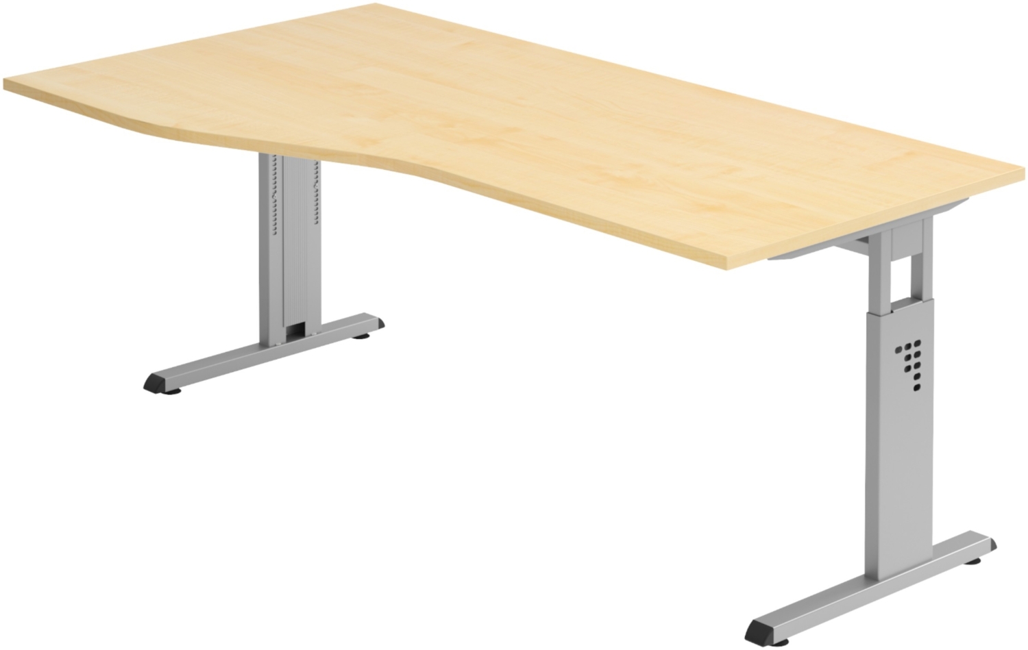 bümö höhenverstellbarer Schreibtisch O-Serie 180x100 cm in Ahorn, Gestell in Silber - großer PC Tisch für's Büro manuell höhenverstellbar, Computertisch verstellbar, OS-18-3-S Bild 1