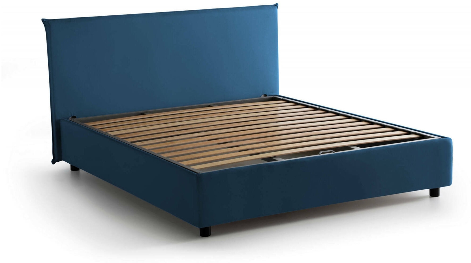 Dmora Ashlee Doppelbett, Bettkasten mit Stoffbezug, 100 % Made in Italy, Öffnung vorne, geeignet für Matratze 160 x 190 cm, Blau Bild 1