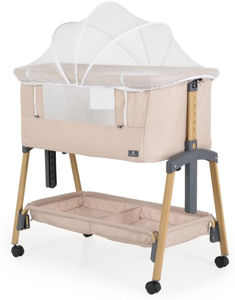 Cangaroo Babybett, Beistellbett Adoro, verstellbar, Matratze, Moskitonetz, Räder beige Bild 1