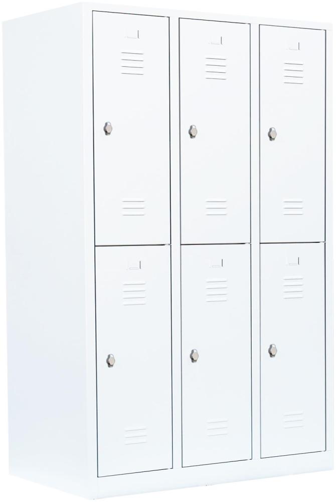 Steelboxx Komfort Spind Schrank Schließfachschrank 6 Fächer-Spint Fächerschrank Umkleideschrank 523237 Weiß 180 x 118,5 x 50 cm Metallspind Personalspind Schulspind Sportschrank Bild 1