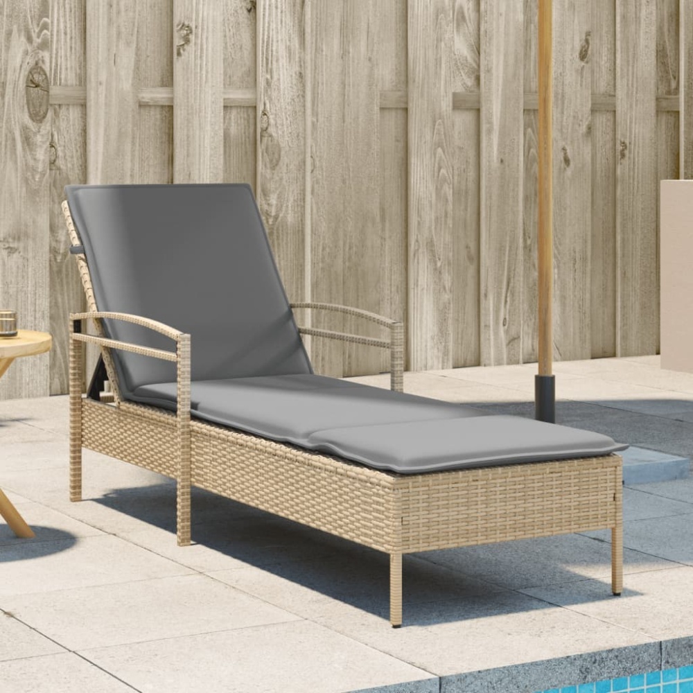 vidaXL Sonnenliege mit Auflage Beige 63x200x81 cm Poly Rattan 368302 Bild 1