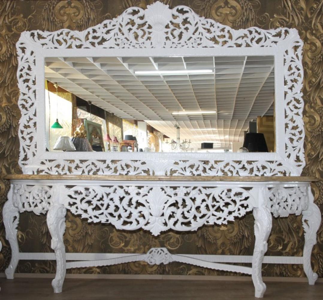 Riesige Casa Padrino Barock Spiegelkonsole Weiß mit cremefarbener Marmorplatte - Luxus Wohnzimmer Möbel Konsole mit Spiegel Bild 1