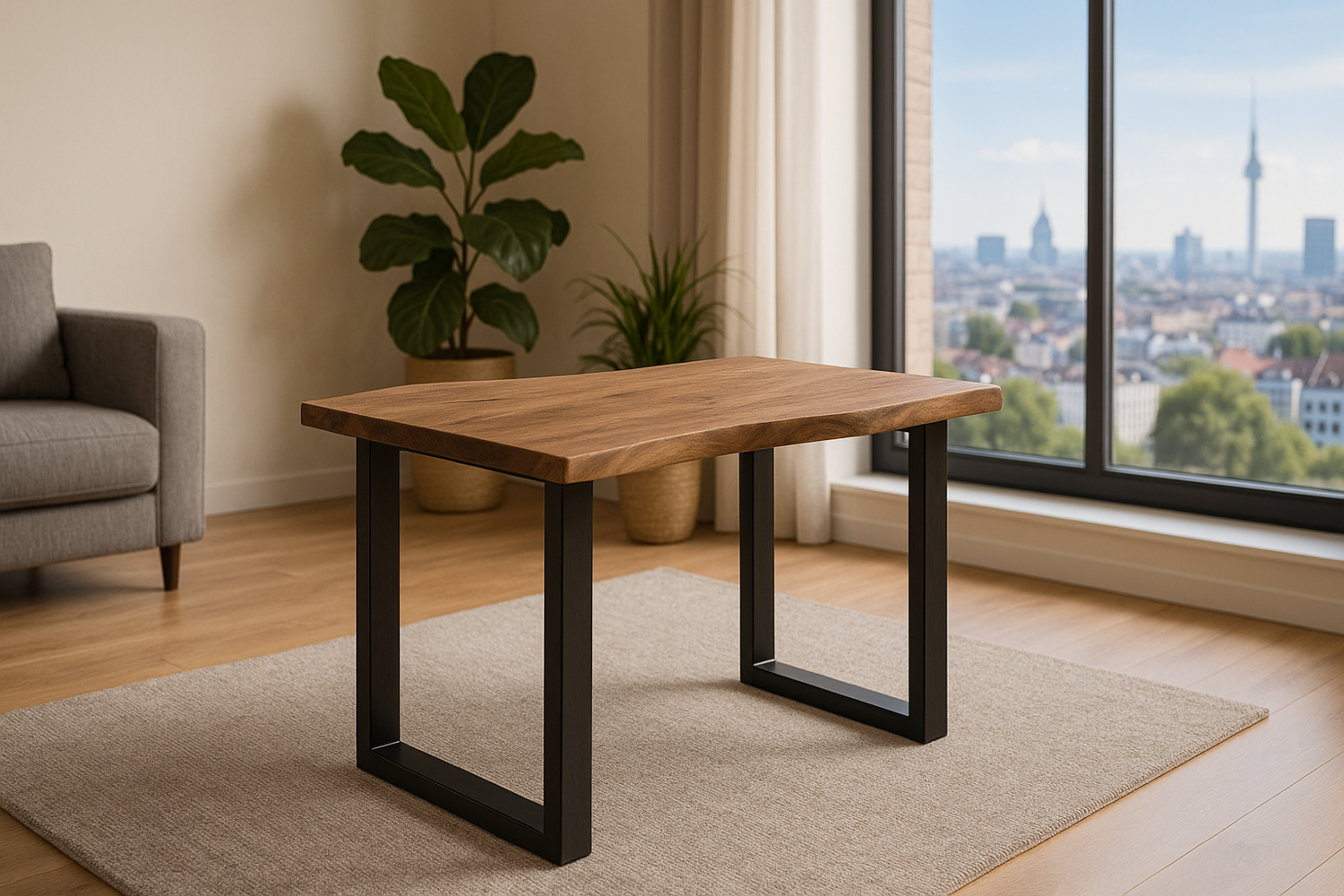 Esstisch Baumkante massiv Akazie stonefarben 140 x 80 cm schwarz LAURINA 71267832 Bild 1