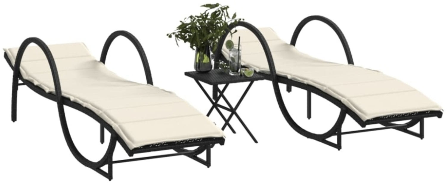 vidaXL Sonnenliegen 2 Stk. mit Tisch Schwarz Poly Rattan 368263 Bild 1